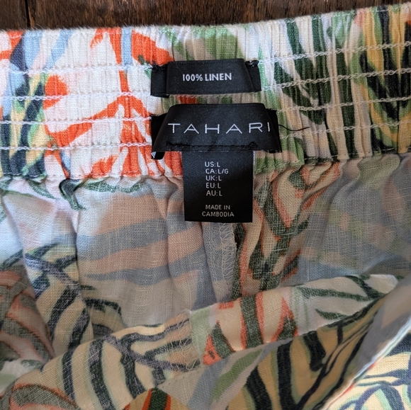 Tahari Tropical Print Wide Leg Pants 100% Linen - Picture 4 of 6